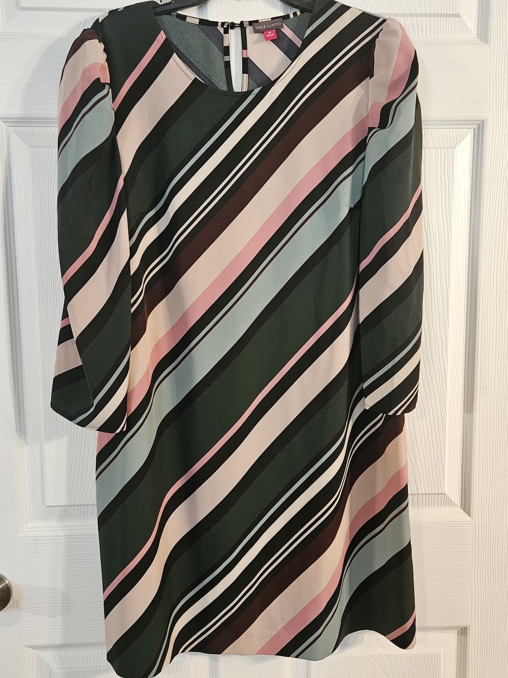 Vince Camuto Diagonal Stripe Midi Dress in Green, Pink, Black